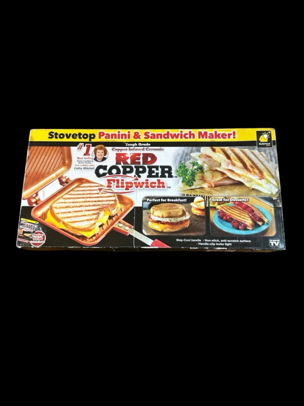 Red Copper Flipwich Stovetop Panini & Sandwich Maker Non Stick Ceramic New